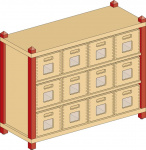 Skříňka MIKI TOP se 2 vloženými policemi a 12 volnými zásuvkami s okénkem